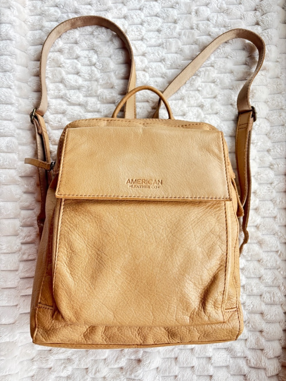 American Leather Co. Beige Leather Backpack Soft Pebbled Leather